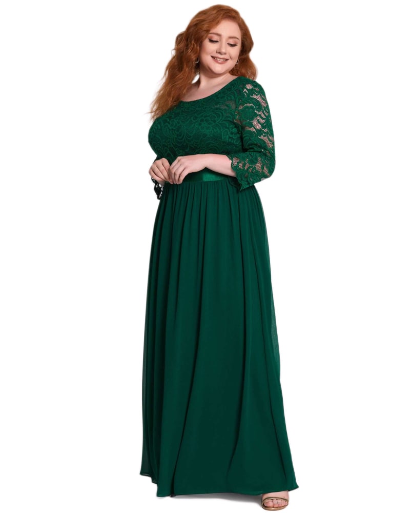Front of a model wearing a size 16 See-Through Floor Length Lace Evening Dress in Dark Green by Ever-Pretty. | dia_product_style_image_id:291245